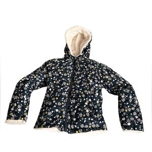 SO Kids Floral Puffer Jacket - Navy and White